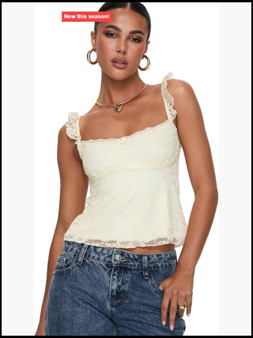 Princess Polly Madaleine Lace Top Square Neck Sleeveless Frill